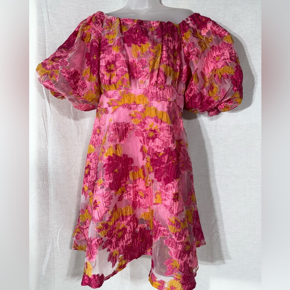 Petal & Pup Olivia Organza Pink and Yellow Floral Mini Dress - Picture 7 of 16